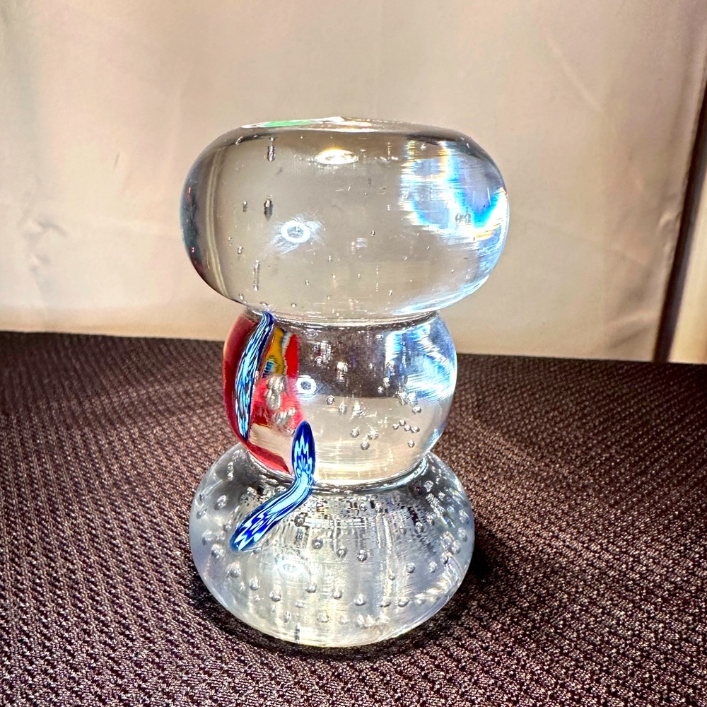 Bullicante, 3.5”  Controlled Bubble, Millefiori, Barbell Glass Paperweight
